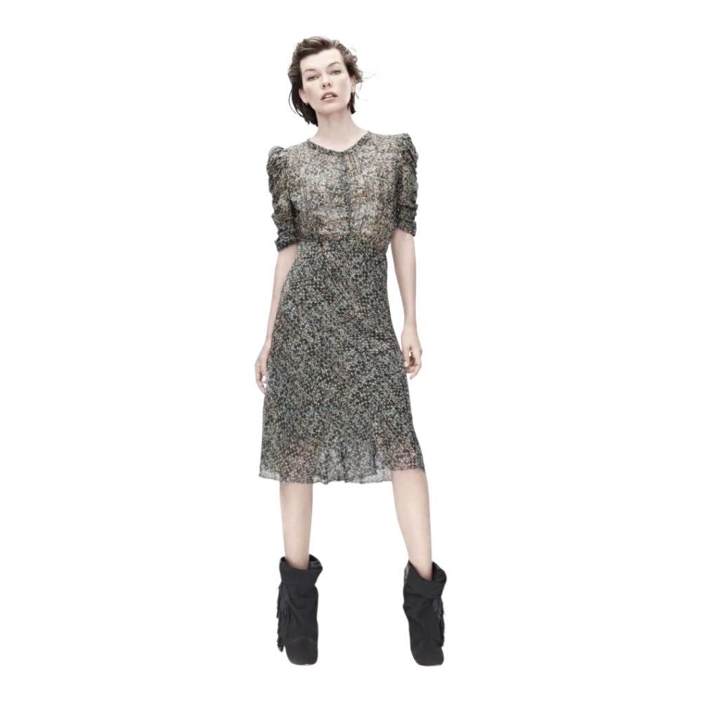 NWT Isabel Marant Pour H&M Floral‎ Midi Dress Puff Sleeve Sheer Chiffon